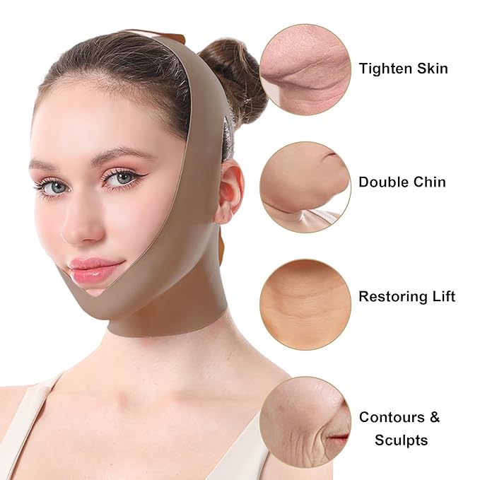 Face Strap, Face Lift Belt Face V Line Lifting Mask, Chin Up Half Face Covering Lift Brown ﻿