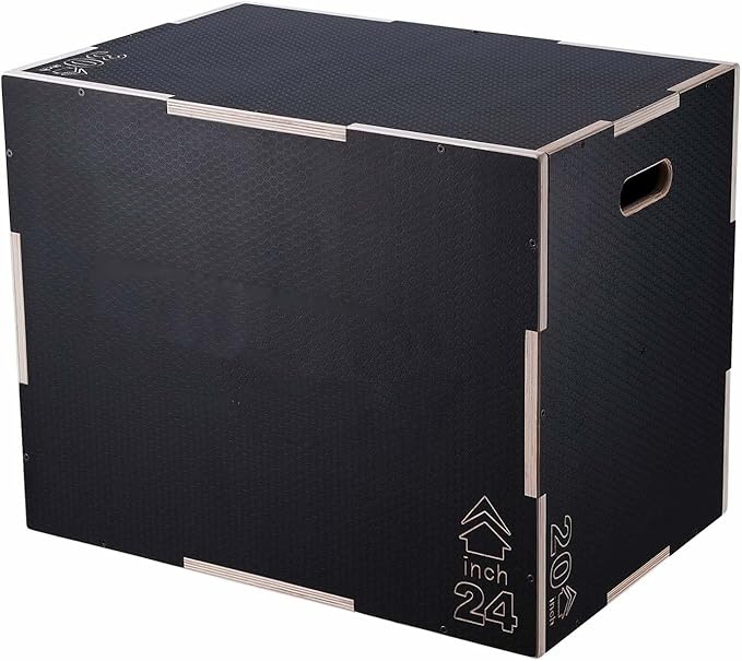Plyometric Jump Box 3 in 1-30/24/20 Inch Wooden Plyo Box for Fitness, Agility Training, Step Ups - Home Gym Equipment - Black