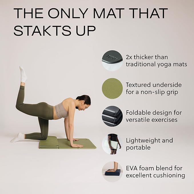 Stakt The Original Foldable Yoga Mat, Premium Foldable Exercise & Workout Mat with Non-Slip Surface, Lightweight Portable for Studio or Home Use, As Seen on Shark Tank