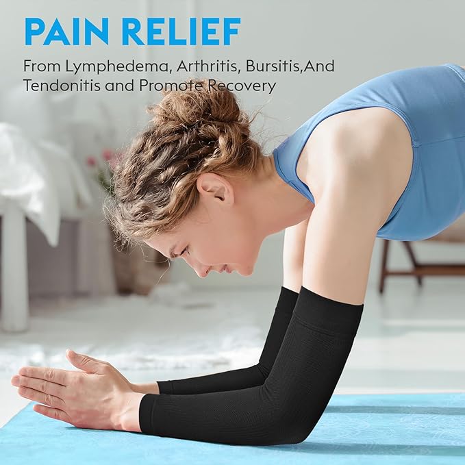 KEKING® Compression Arm Sleeves, Firm 20-30mmHg Graduated Compression Full Arm Support for Recovery, Pain Relief, Tendonitis, Golfers & Tennis Elbow Brace, Workouts Sports - Latex Free Black XL