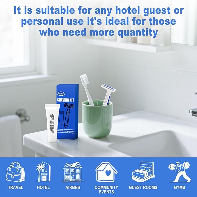 Shave Kit in Bulk Twin Blade Razors with Protective Cap,Disposable Razors in Bulk Shaving Cream for Hotel, Airbnb, Homeless, Shelter, Camping and Travel (30)