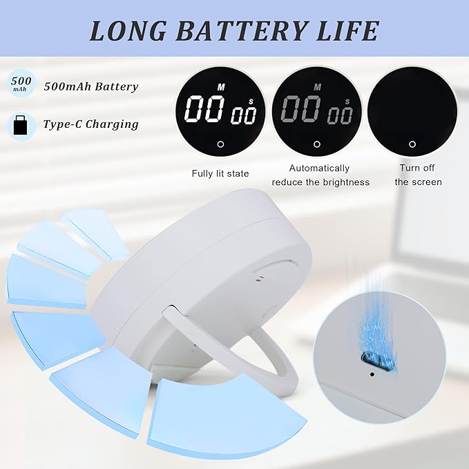 2Pcs Digital Kitchen Timer - Magnetic 199-Minute Countdown Countup Timer with Large LED Display,Volume Adjustable, Visual timers for Cooking,Gym,Meeting,Classroom,Study,Work,Outdoor Activities