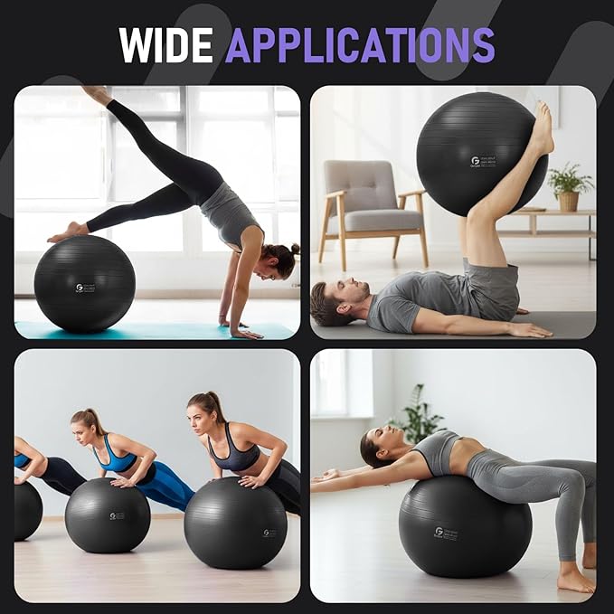 Gruper Yoga and Pilates Ball,4 Sizes 15 inch-30 inch Gym Ball for Fitness, Yoga, Workout, Pregnancy and Physical Therapy,Quick Pump Included,Great as Yoga Ball Chair for Office or Home Gym Equipment