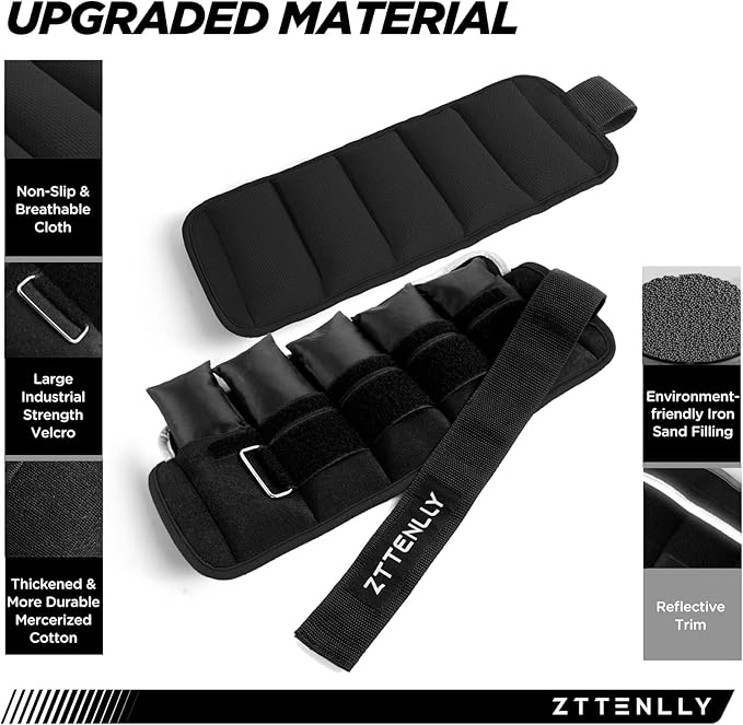 Adjustable Ankle Weights 1-5/10/15/20LBS Pair with Carry Bag - Breathable Fabrics, Reflective Trim - Strength Training Leg Wrist Arm Ankle Walking Weights Sets for Women Men Kids