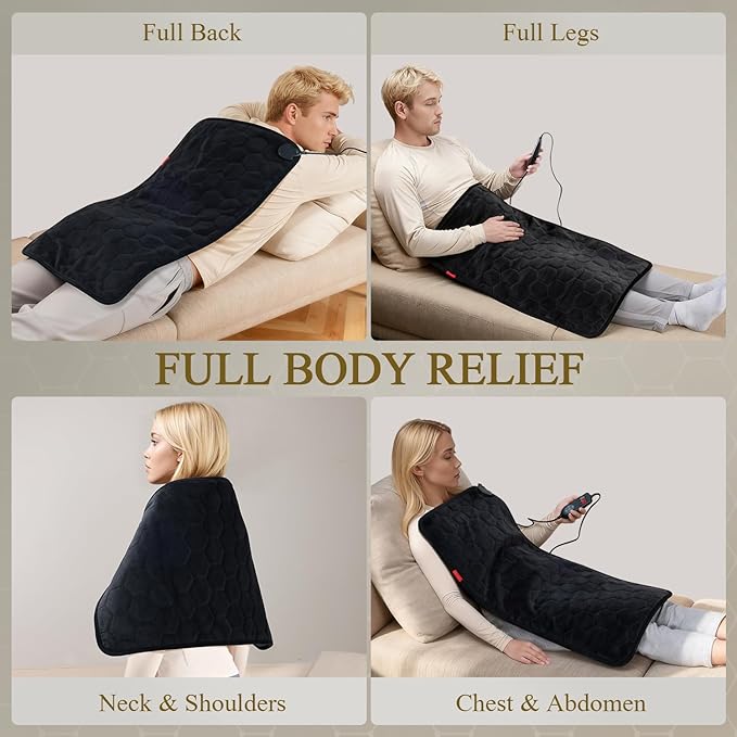 Extra Large & Hot Heating Pad: 2X Graphene XXL Max 160℉ Electric Heating Pad for Full Back Neck Shoulders - Fast Deep Relief for Men from Chronic Pain - 17" x 33" 4H Auto Off