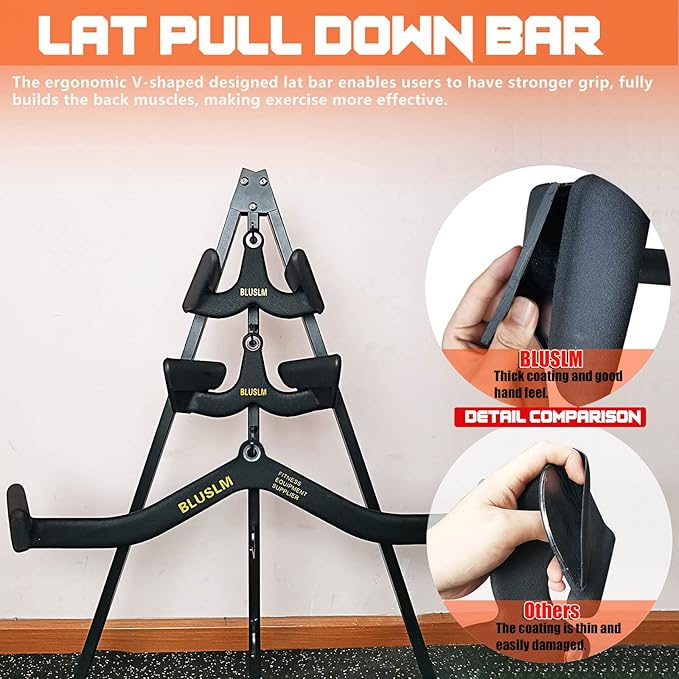 LAT Pull Down Bar for Cable Machine, LAT Pulldown Attachments T-bar V-bar Cable Attachment for Gym, Back Tricep Strength Training Handle