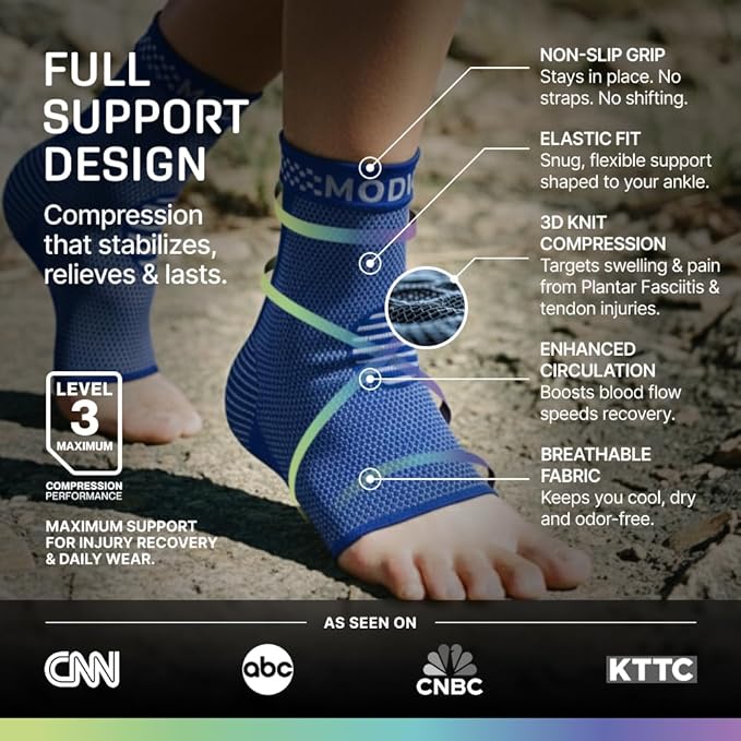 Modvel Ankle Brace for Women & Men - Compression Ankle Sleeve & Foot Brace, Right Left Ankle Support for Sprained Ankle, Achilles Tendonitis, Plantar Fasciitis Relief, Running Basketball Soccer