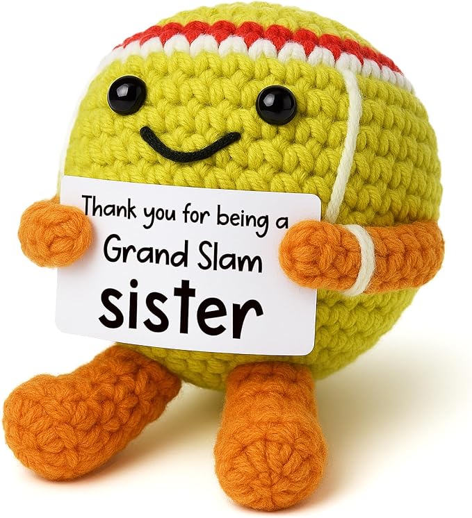 Mini Positive Crochet Tennis Ball Gifts for Women Men - Handmade Crochet Tennis Ball, Motivational Encouragement Christmas White Elephant Gift for Tennis Balls Lover Coworker Friend Coach