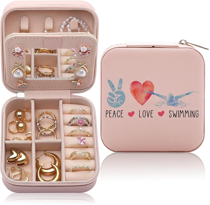 Swimming Gifts for Women Jewelry Box, Swimming Team Gifts Swim Coach Teacher Gifts for Female, Swim Jewelry Case Organizer for Swimmers Accessories Stuff