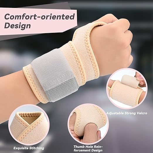 Wrist Brace for Right Left Hand 2 Pack, Wrist Support Wraps for Women Men, Adjustable Wrist Brace for Carpal Tunnel Tendonitis, Arthritis, Weightlifting, Sports, Day Night Support, Nude