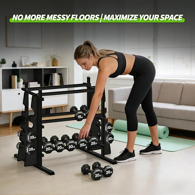 3-Tier Heavy Duty Dumbbell Rack,1200 LBS Capacity,Double-Side Extension Holder for Dumbbells & Kettlebells Home Gym Storage Rack