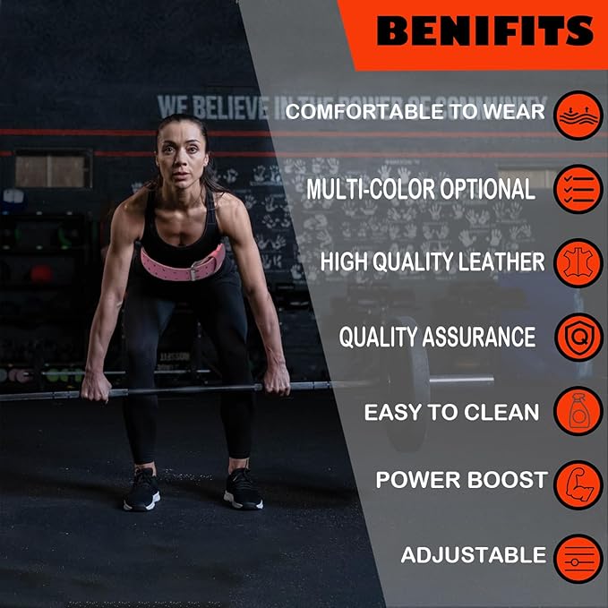 9mm Leather Fitness Weight Lifting Belt for Women&Men with 4 Inches Padded Lumbar Support for Power Lifting Workout & Squats Exercise