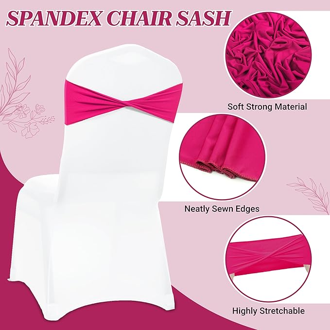 VDS Pack of 125 PCS | Magenta | Spandex Chair Sashes Bows Without Buckle | Stretch Elastic Banquet Universal Folding Chair Band Tie with for Wedding Party Conference Celebration Event Decoration