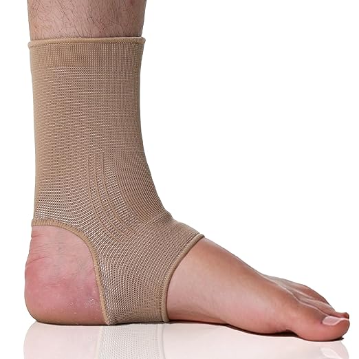 NeoTech Care Ankle Support Sleeve - Open Heel, Light, Elastic & Breathable Knitted Fabric - Medium Compression - For Men, Women, Kids - Right or Left Foot (Beige Color, Size M, 1 Unit)