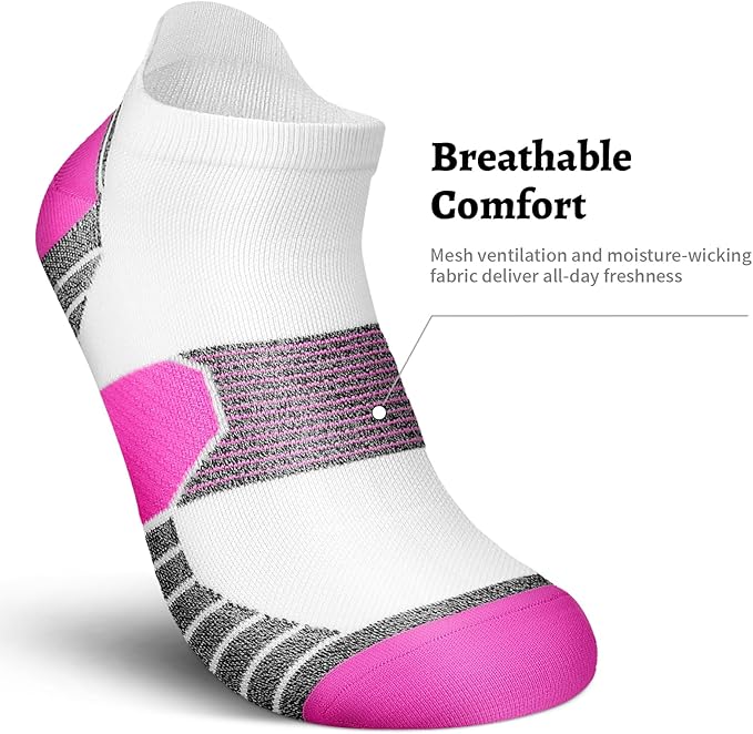 PAPLUS Compression Running Socks Women (6 Pairs), Ankle Athletic Socks Low Cut with Arch Support