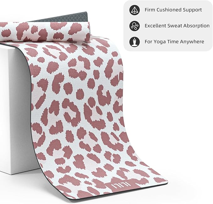 ILILI Yoga Mat Leopard Print Yoga Mat 8mm, Suede & TPE Thick Exercise Mat, Workout Mat for Women Men, 72''x25'' Fitness Mat with Strap for Home Gym, Yoga, Pilates, Stretching