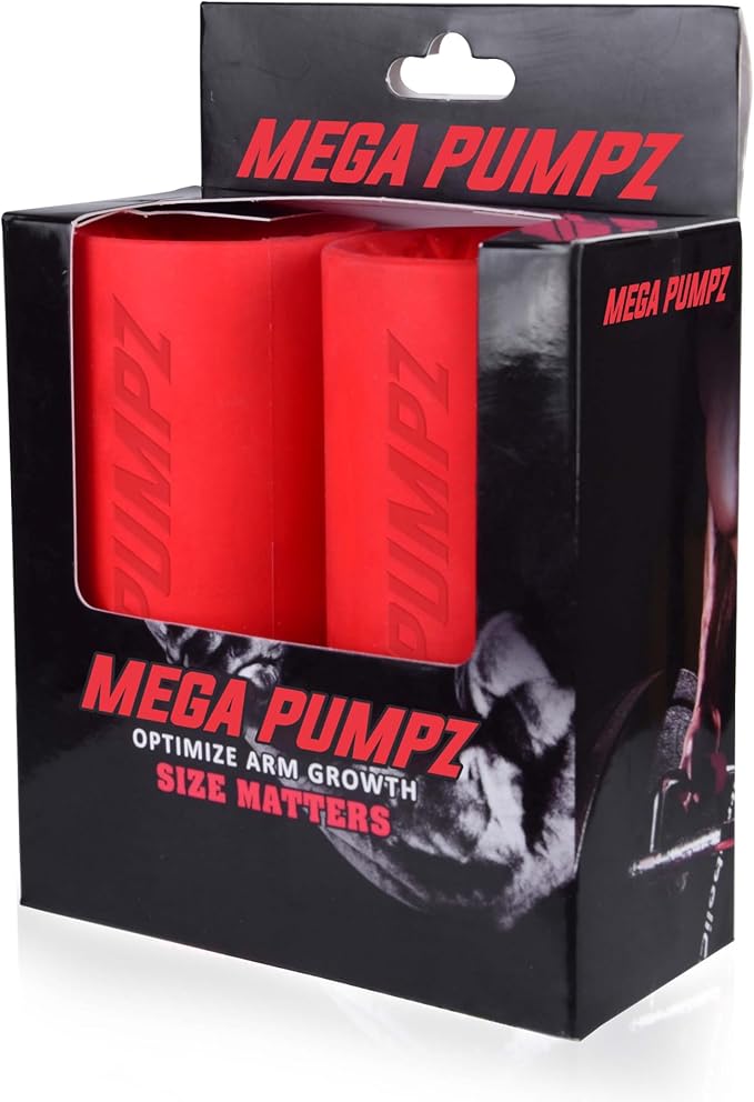 Mega Pumpz - Thick Dumbbell Grips (Set of 2) - Barbell Fat Grip Weight Lifting Gym Workout Equipment - Non Slip Rubber Lifting Grips for Bigger Biceps - Ergonomic Training Bodybuilding Thick Bar Grip Set