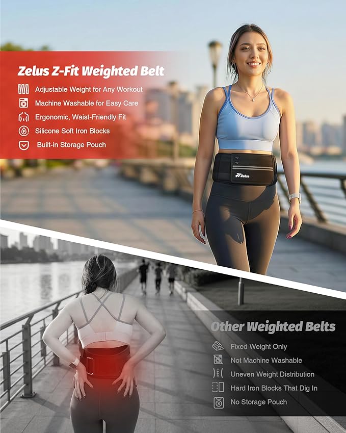 ZELUS Weighted Belt, Z-Fit Adjustable Weighted Belt for Men Women with Removable Silicone Soft Iron Blocks, Waist Adjustable Waistband for Training Walking Yoga