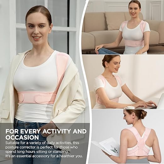 Vicorrect Posture Corrector for Women and Men, Adjustable Upper Back Brace for Clavicle Support and Providing Pain Relief from Neck, Shoulder, and Upper Back (Pink, Large/XLarge)