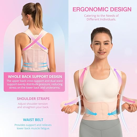 SHAPERKY Posture Corrector for Women for Support: Back Brace for Full Back Support - Adjustable Shoulder Straightener for Women and Men (Small)