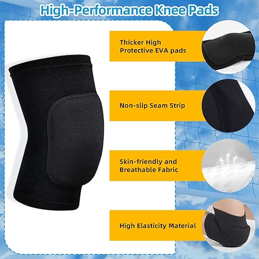 Volleyball Knee Pads and Arm Sleeves with Elbow Pads Set, High Protection Arm Pads Knee Pads for Youth Girls Boys Women Men Volleyball Basketball Football Skateboarding Wrestling Dance (Black/M)