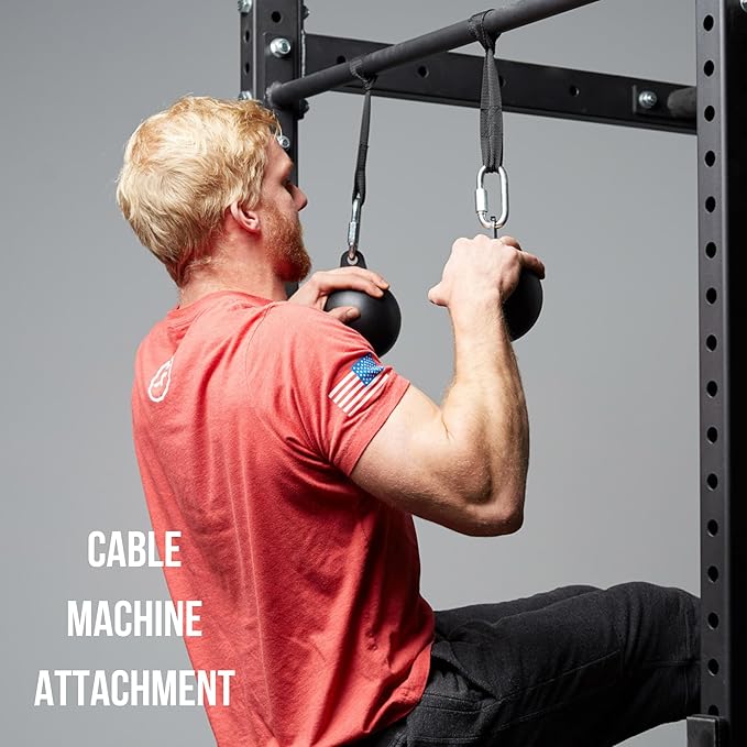 REP Fitness Cannonball Grips | Pull Up & Grip Strength Trainer for Cable Machines, Power Racks & Home Gyms : Includes Carabiner and 3" or 5" Straps Options | Forearm, Wrist & Hand Exerciser