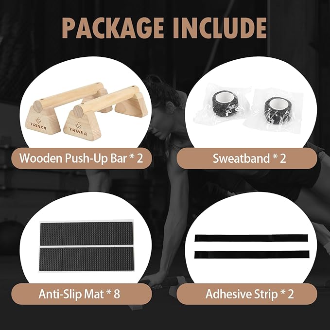 Wooden Parallettes Push Up Bars, 2 PCS Wood Calisthenics Bars with Non-Slip Base, Pushup Handles for Floor Home Fitness, Workout Equipment for Men and Women Strength Training