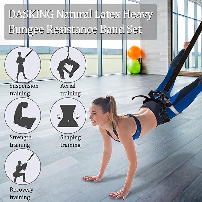 DASKING Natural Latex Resistance Bands Set - 3-Level for Suspension Trainer for Home Gym, Yoga & Recovery (Adjustable Harness, Exercise Guide)