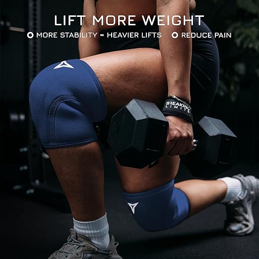 Breaking Limits Navy Blue Lifting Knee Sleeves Men (Pair) - 7MM Sleeves Weightlifting Men & Women - Powerlifting Knee Sleeves for Squats - Squat Knee Brace for Lifting - Rodilleras para Gym Hombre y Mujer (M)