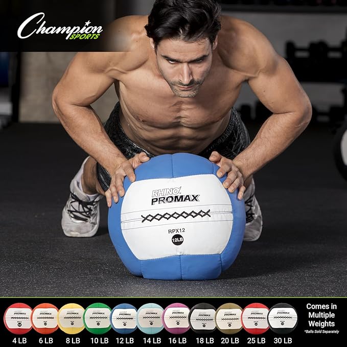 Champion Sports Rhino Promax Wall Balls - Soft Shell Non-Slip Grip for Weightlifting, Plyometrics, Cross Training, & Home Gym