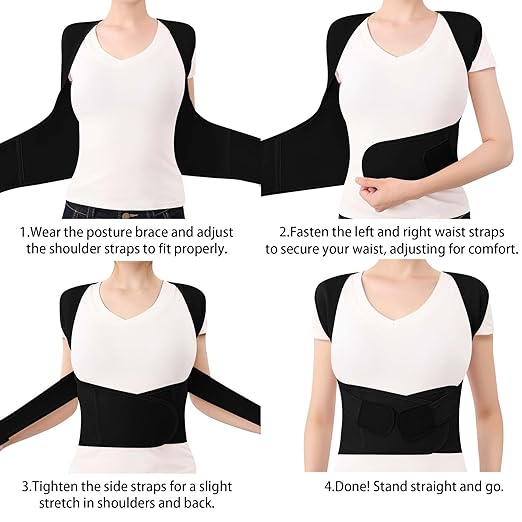 Posture Corrector for Women and Men Plus Size Full Back Support Brace Straightener Scoliosis Spine Upper Back Pain Relief Adjustable Shoulder Instant Posture Corrector with Hunchback (Black, XX-Large)