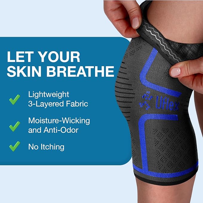 UFlex Athletics Knee Brace for Men and Women Knee Compression Sleeve Support for Arthritis Joint Pain Relief, Workout, Swelling, Sports, Circulation, Running, Recovery Support for ACL & Meniscus Tear