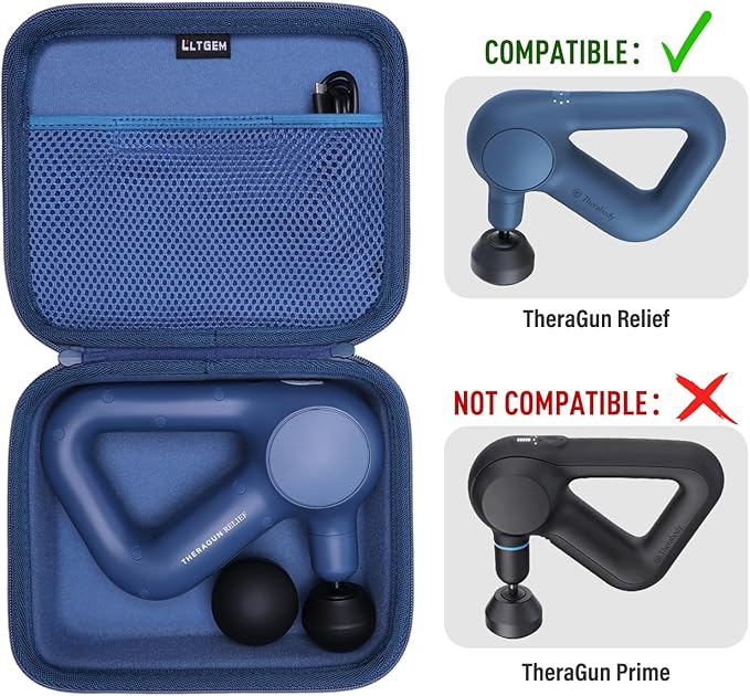LTGEM Massage Case Compatible with TheraGun Relief Handheld Percussion Massage Gun/Neck/Back/Leg/Shoulder Massage Gun - Travel Protective Carrying Storage Bag, Blue(Case Only)