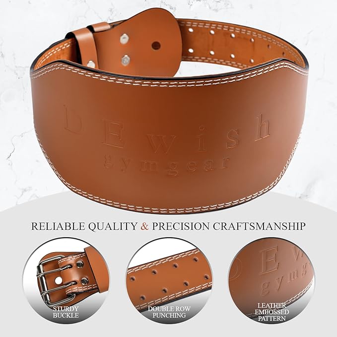 Leather Gym Fitness Belt, 4" & 6" Padded Lumbar Back Support, 10 Adjustable Holes for Weightlifting Powerlifting Bodybuilding Deadlift Squat Workout Strength Training