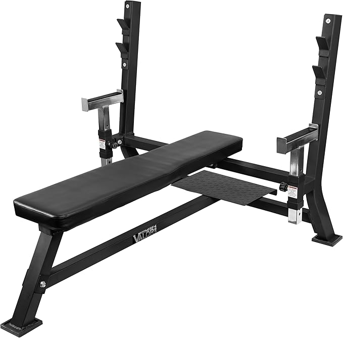 Valor Fitness Olympic Bench Press Station with Squat Rack – Adjustable Spotter Arms, Safety Catch, and Plate Storage – 500 lb Capacity for Home Gym Strength Training