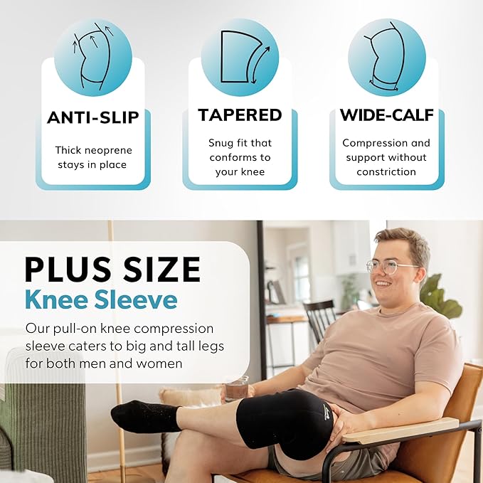BraceAbility Plus Size Neoprene Knee Sleeve - XXXXL Compression Support Brace for Bariatric Men and Women with Arthritis Joint Pain or Kneecap Instability, Fitting Big Legs and Large Thighs (4XL)
