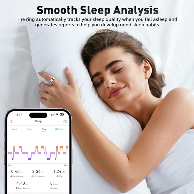 Smart Ring with Sleep Monitoring, Step Counting, Heart Rate, Blood Oxygen for iOS and Android, No Subscription Fee, IP68 Waterproof Health Tracker (Rose Gold, 11)