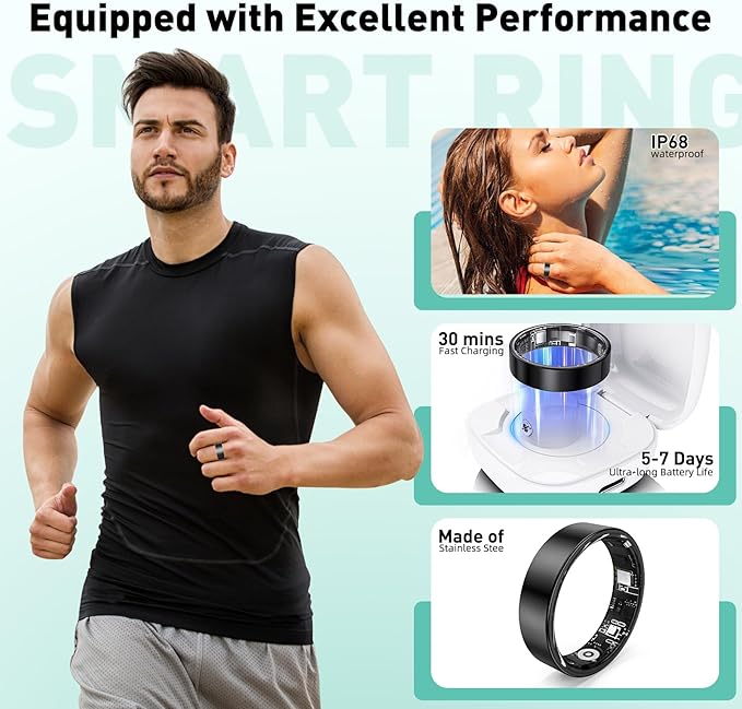 Smart Ring with Sleep Monitoring, Step Counting, Heart Rate, Blood Oxygen for iOS and Android, No Subscription Fee, IP68 Waterproof Health Tracker (Rose Gold, 7)