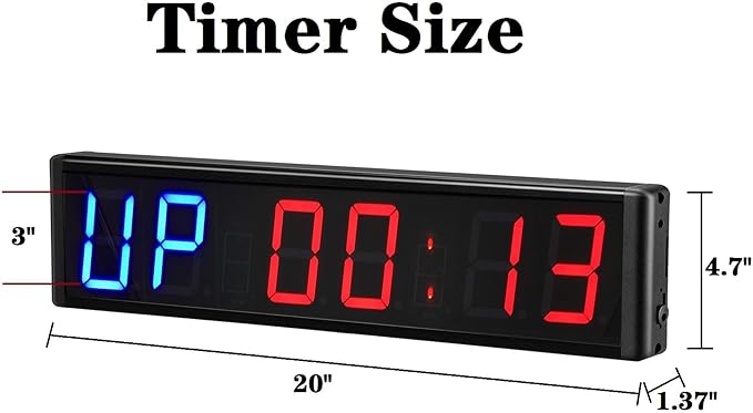 Gym Timer 3 Inch Clock Fitness Home Tabata Boxing Count Down and Up with Remote (Blue Red)