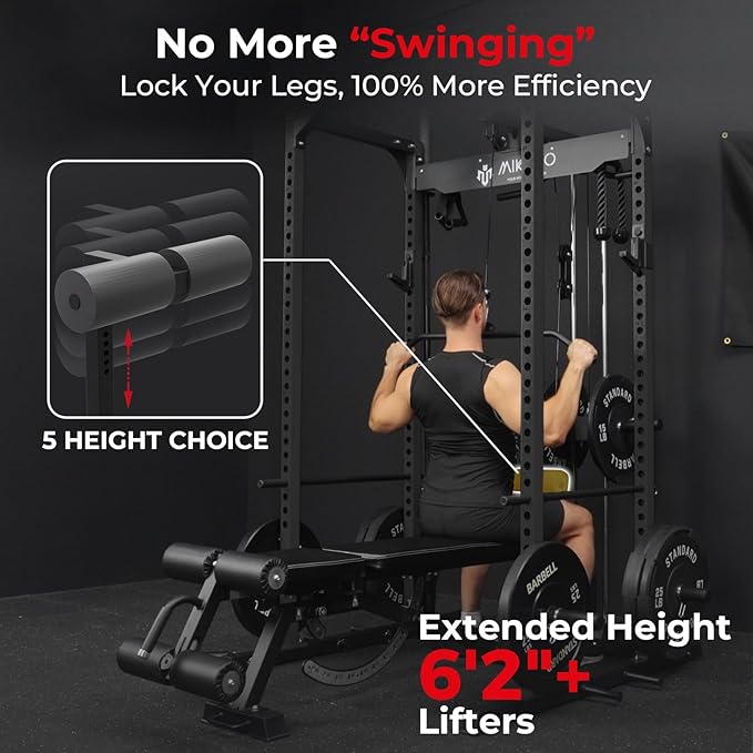 Mikolo F4 2.0 Power Cage with Dual-Track Smooth Pulley System, 1200LBS Power Rack with Leg Hold-Down for Heavy LAT Pulldowns, All-in-One Squat Rack with More Training Attachments for Home Gym