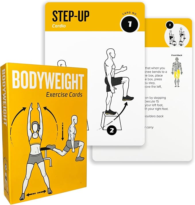 Bodyweight Exercises Cards, 62 Workout Cards Deck Large Size 5" x 3.5" Fitness Cards for Women & Men, Beginner Fitness Guide to Training Exercises at Home or Gym