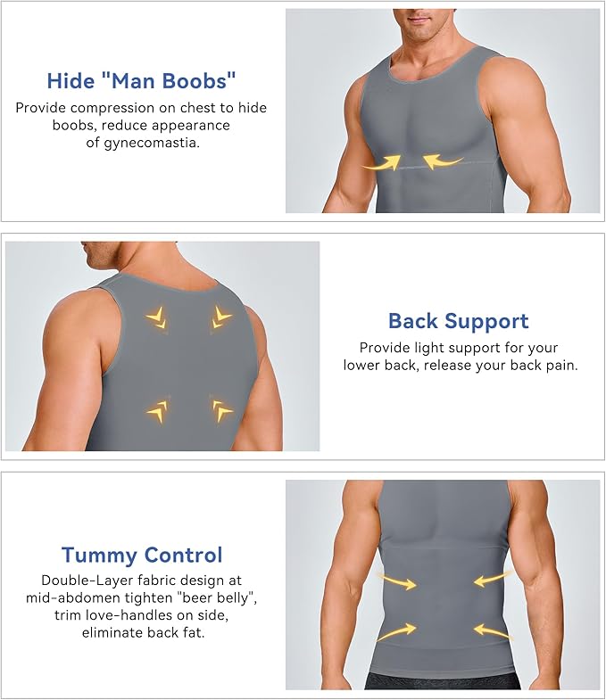 Mens Compression Shirt Slimming Body Shaper Vest Workout Tank Tops Abs Abdomen Undershirts