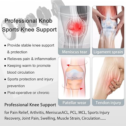 Kuangmi Knob Knee Brace for Pain Relief, Knee Support with Patella Gel Pad & Side Stabilizers, Compression Knee Sleeve for Workout, Arthritis, Joint Pain, Meniscus Tear (Pink White,Right,Large,Single)