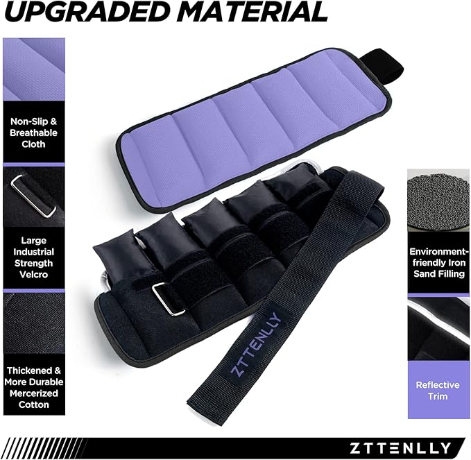 Adjustable Ankle Weights 1-5/10/15/20LBS Pair with Carry Bag - Breathable Fabrics, Reflective Trim - Strength Training Leg Wrist Arm Ankle Walking Weights Sets for Women Men Kids