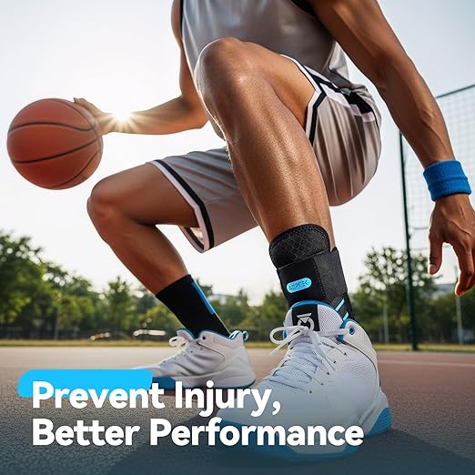 AGPTEK Ankle Brace for Women Men, Adjustable Lace-Up Ankle Support with Removable Splints for Sprained Ankle, Injury Recovery, Ankle Stabilizer Wrap for Basketball Volleyball Sports, Blue, S