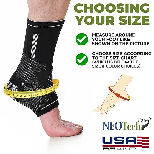 NeoTech Care Adjustable Ankle Support Brace (Black, Size L, 1 Pair)