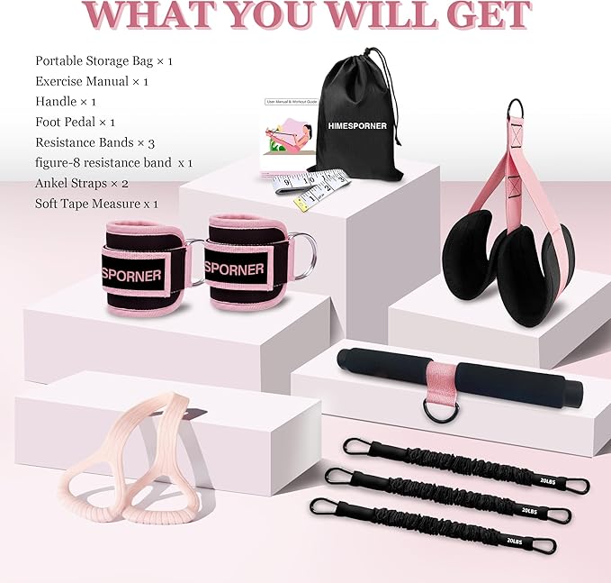 HIMSPORNER Adjustable Pedal Resistance Band with Handle, Ankle Resistance Bands with Cuffs, Figure 8 Resistance Band, Exercise Equipment for Waist, Arm, Core/ABS, Leg, Physical Therapy, Yoga, Pilates