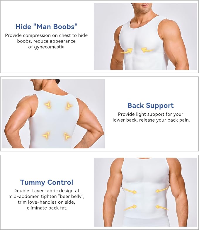 Mens Compression Shirt Slimming Body Shaper Vest Workout Tank Tops Abs Abdomen Undershirts