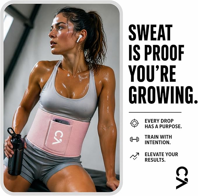 Waist Trimmer Belt for Men & Women – Silver Ion Sweat Belt, Anti-Slip Sauna Trainer, With Pocket & Precision Fit
