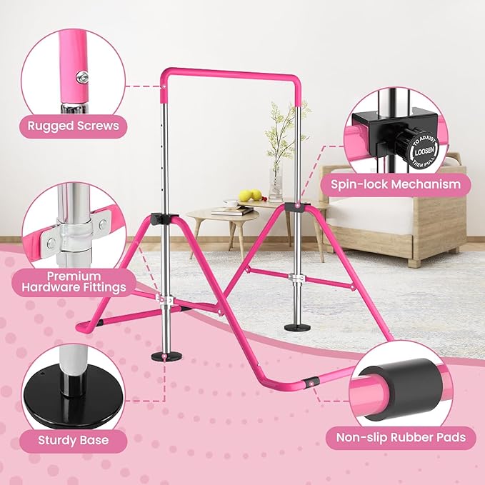 DOBESTS Kids Gymnastics Bar Folding Horizontal Bar, Adjustable Height Gymnastic Horizontal Bars, GymnasticTraining Equipment for Home